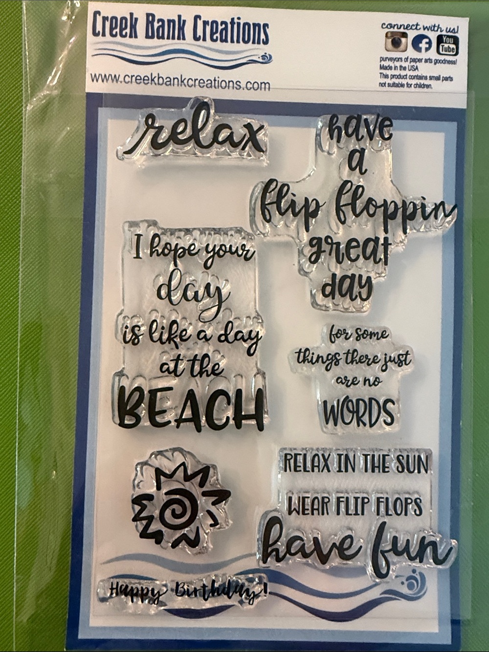 Creek Bank Creations Clear Sentiment Stamp Set - Beach Theme.